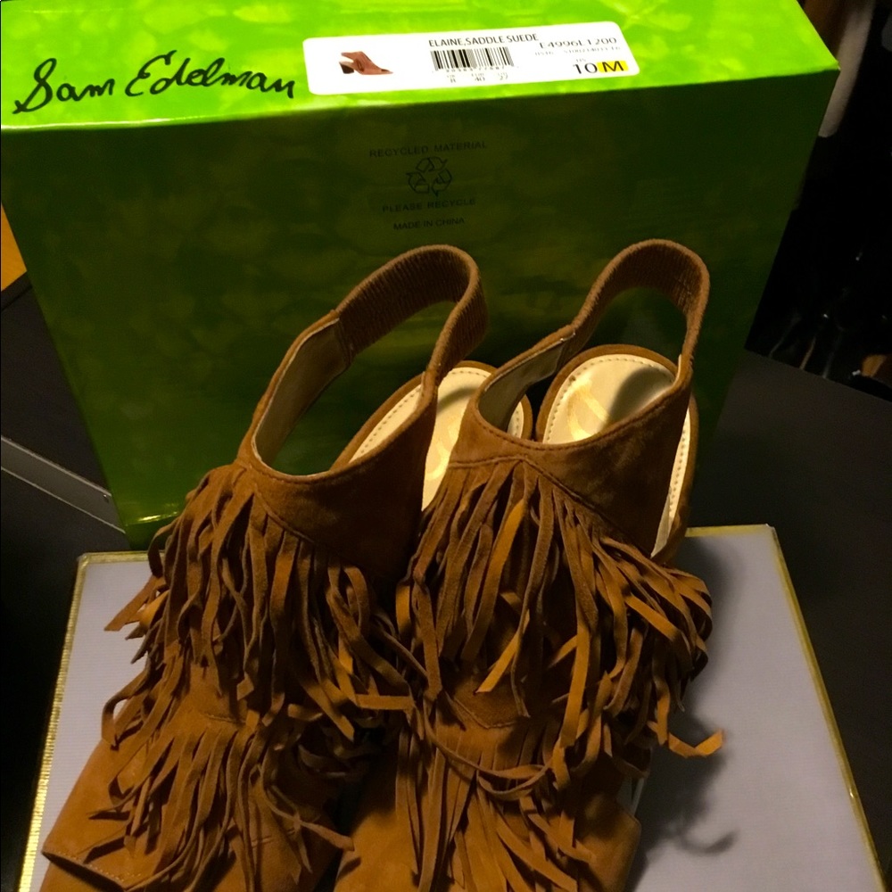 Tan open toe chunky heel